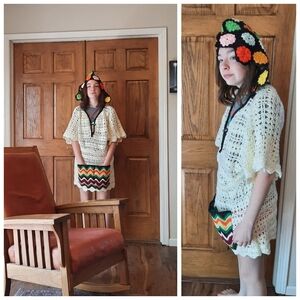 Upcycled vtg afghan blanket coat S-M ivory open weave fairy Don't Throw …